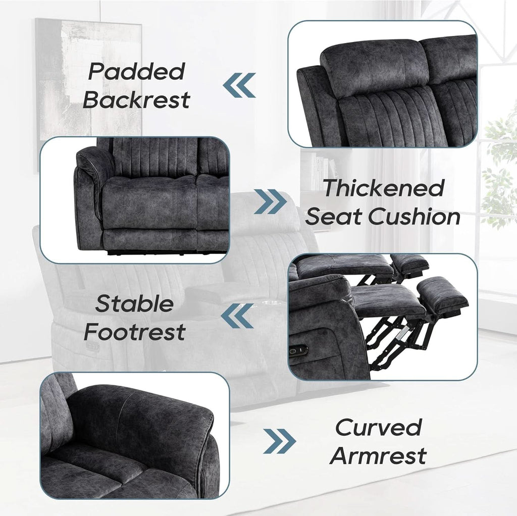 Zero Gravity Power Reclining Sofa Grey With USB Ports