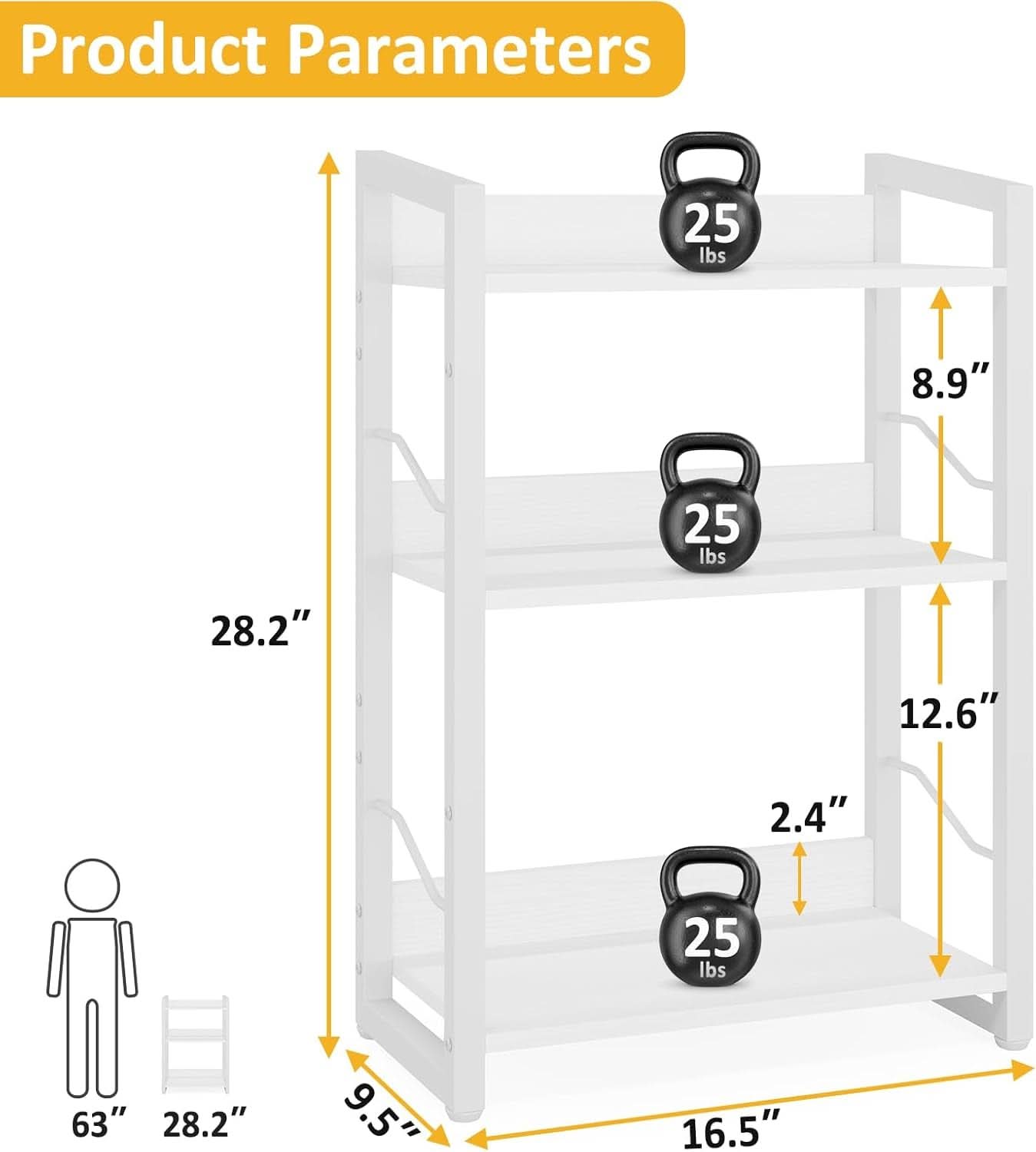 White 3 Tier Bookshelf for Small Space Living Room