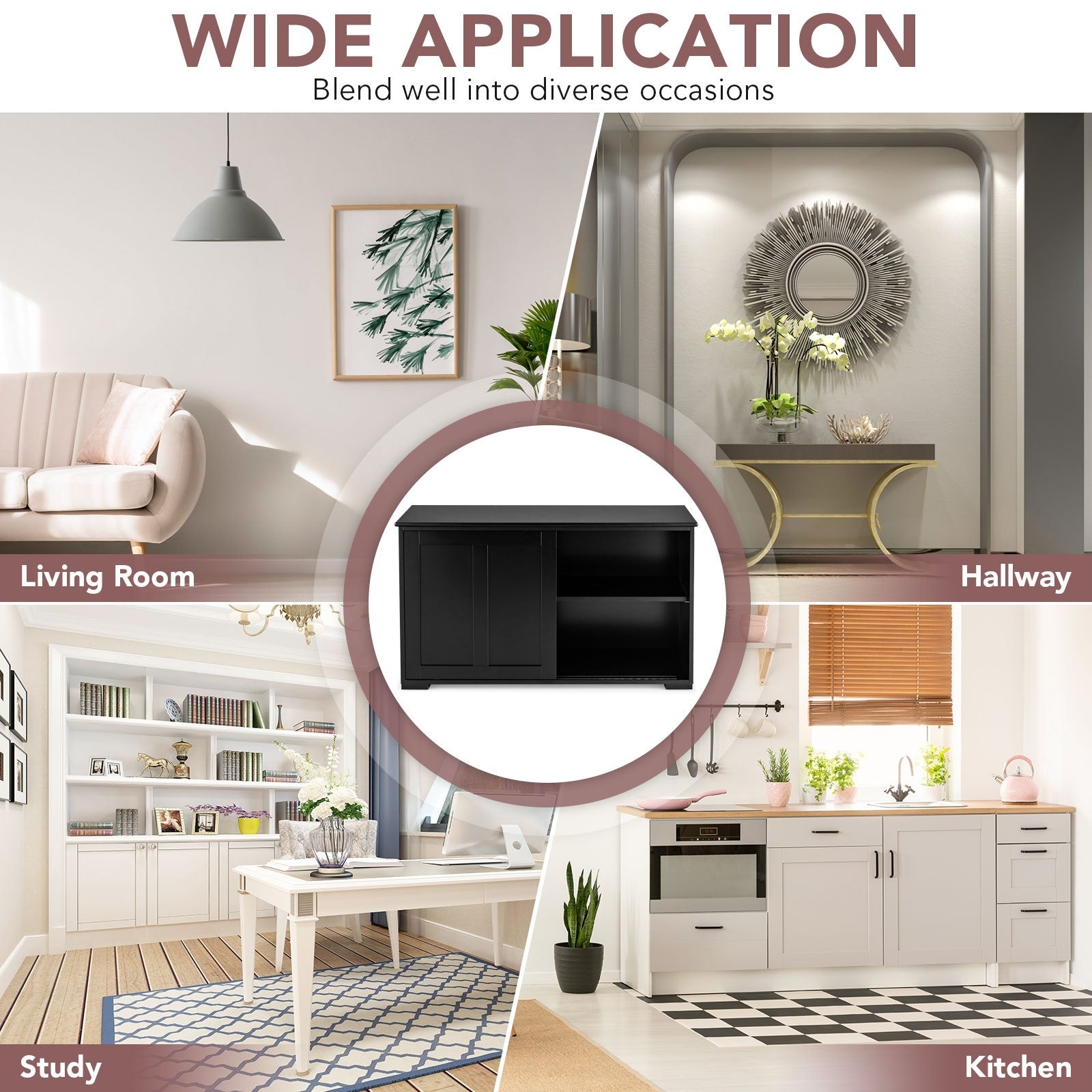 Kitchen Storage Cabinet with Wood Sliding Door