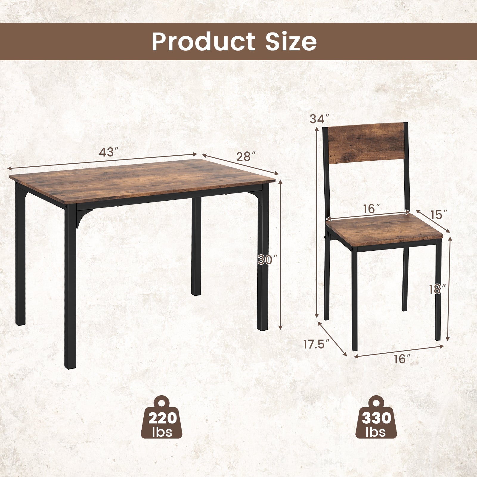 5 Piece Dining Table Set Industrial Style Kitchen Table and Chairs for 4