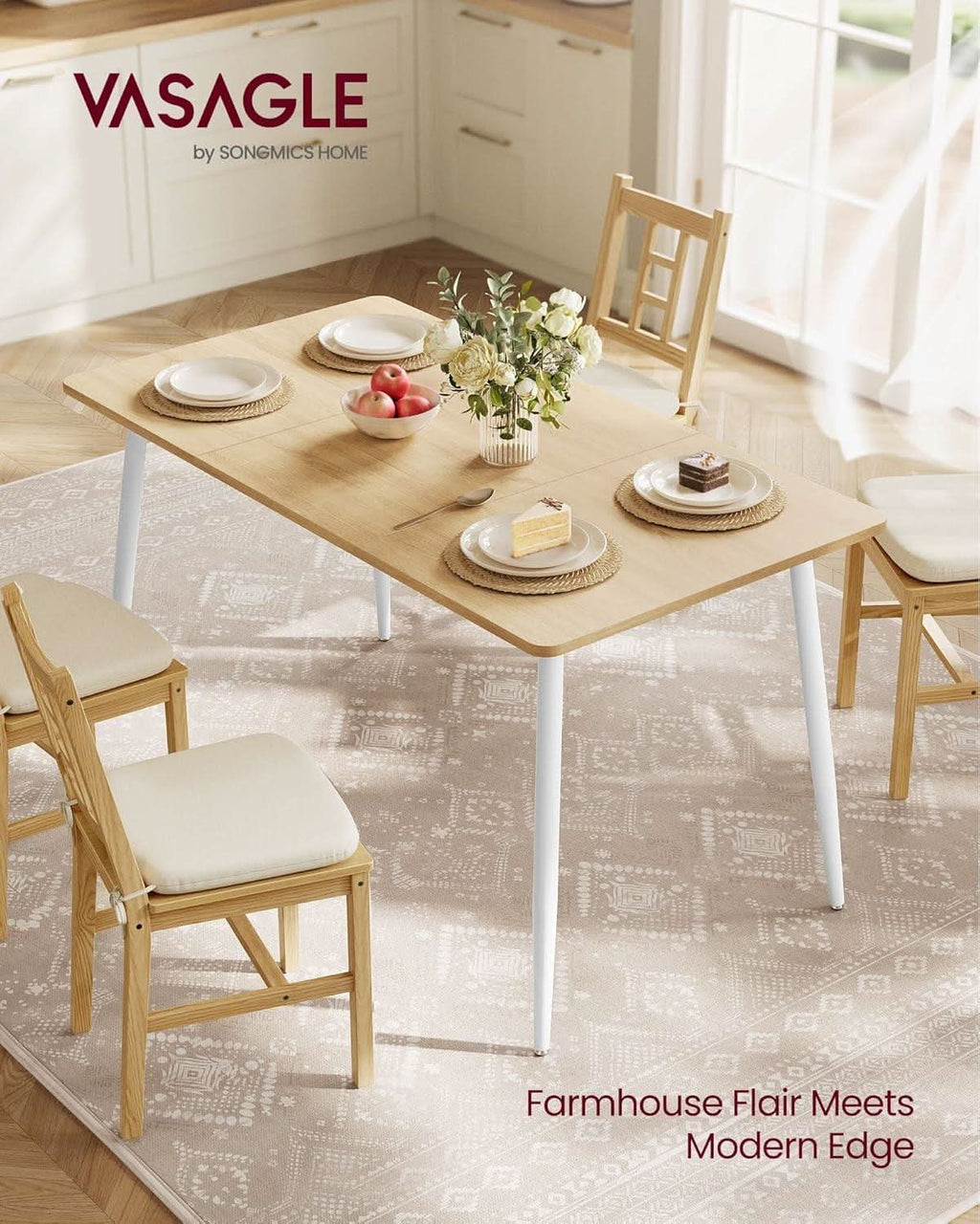 Golden Oak Farmhouse Dining Table 55.1 Top Seats 4 To 6