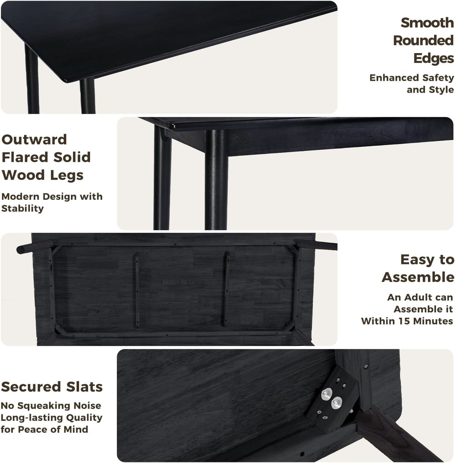 70 Inch Black Solid Oak Dining Table For 6 To 8 People