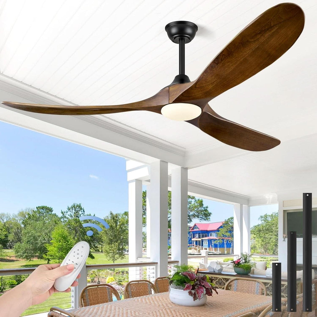 60 Inch Walnut Solid Wood Ceiling Fan Outdoor Weatherproof