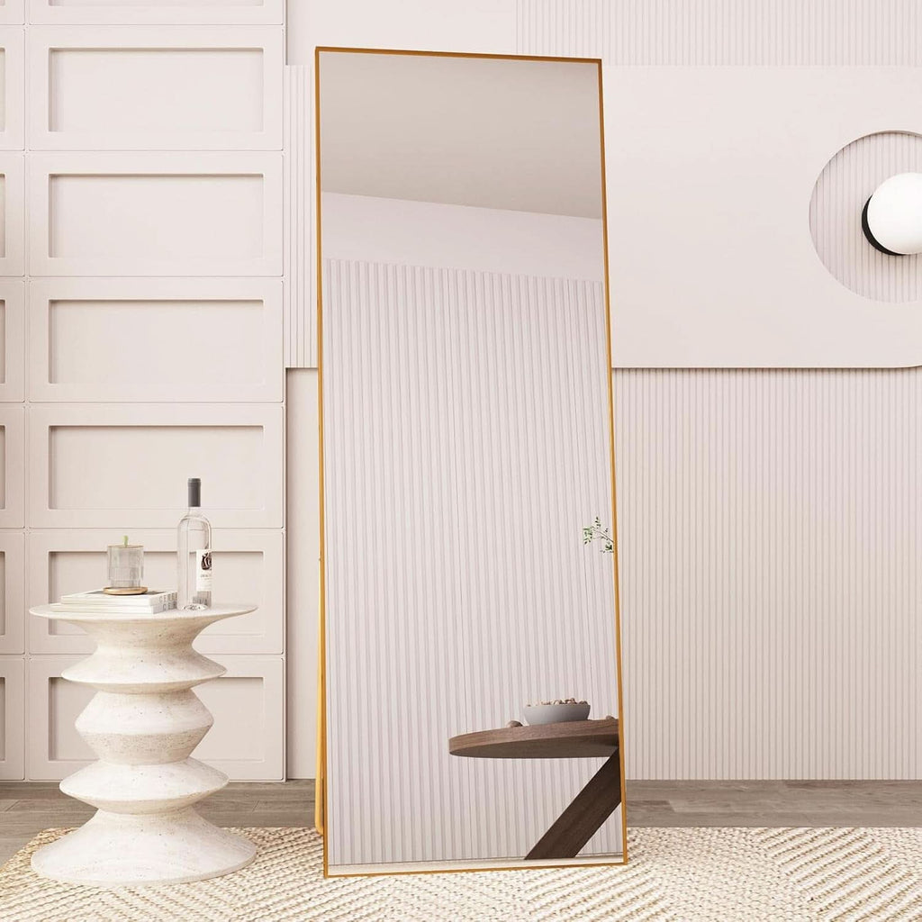 65 Inch Gold Full Length Mirror With Stand Tempered Glass