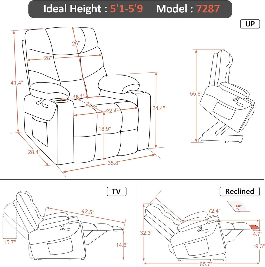 Power Lift Recliner Chair With Extended Footrest Oatmeal Fabric