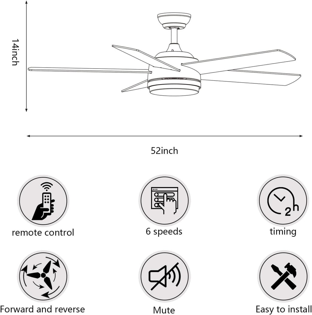 52 Inch White Ceiling Fan With Dimmable LED Lights