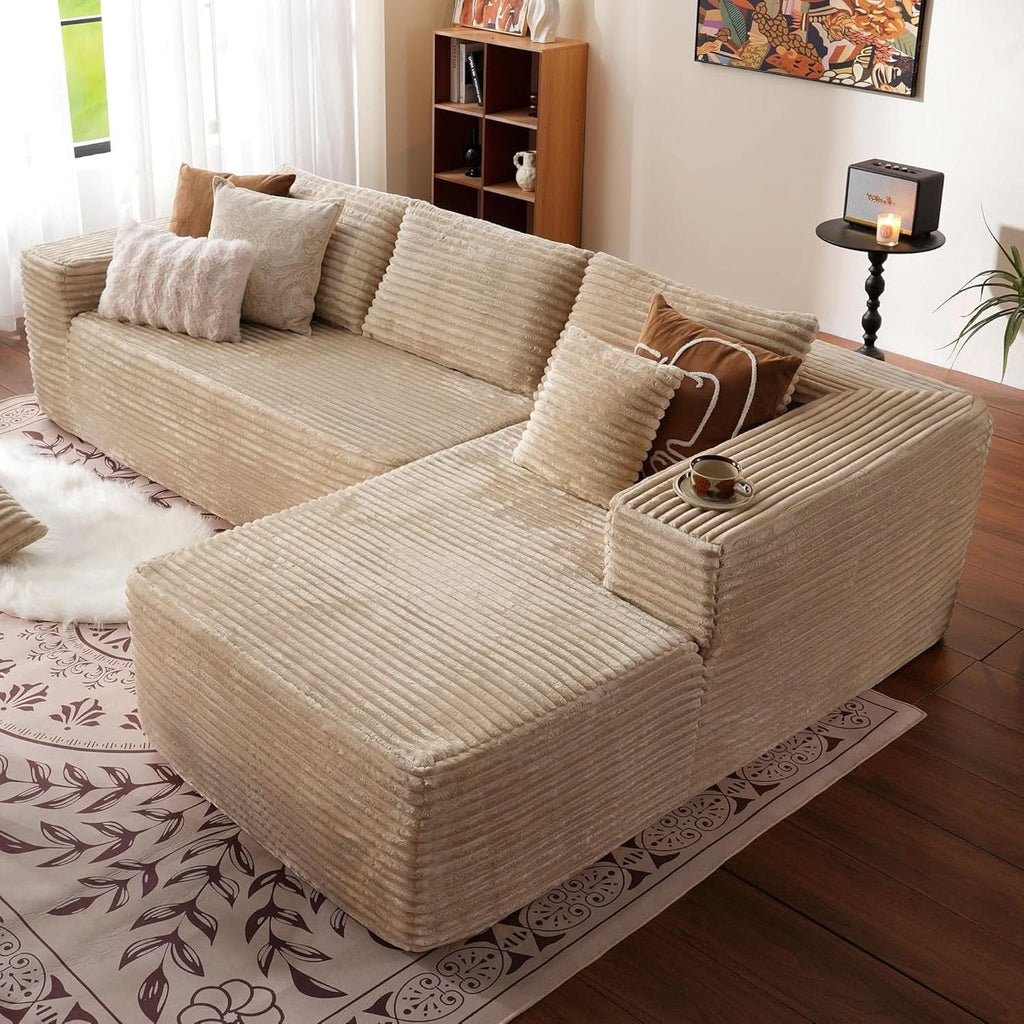104 Inch Cloud Sectional Sofa Beige No Assembly Required Modern Upholstered Deep Seat Living Room