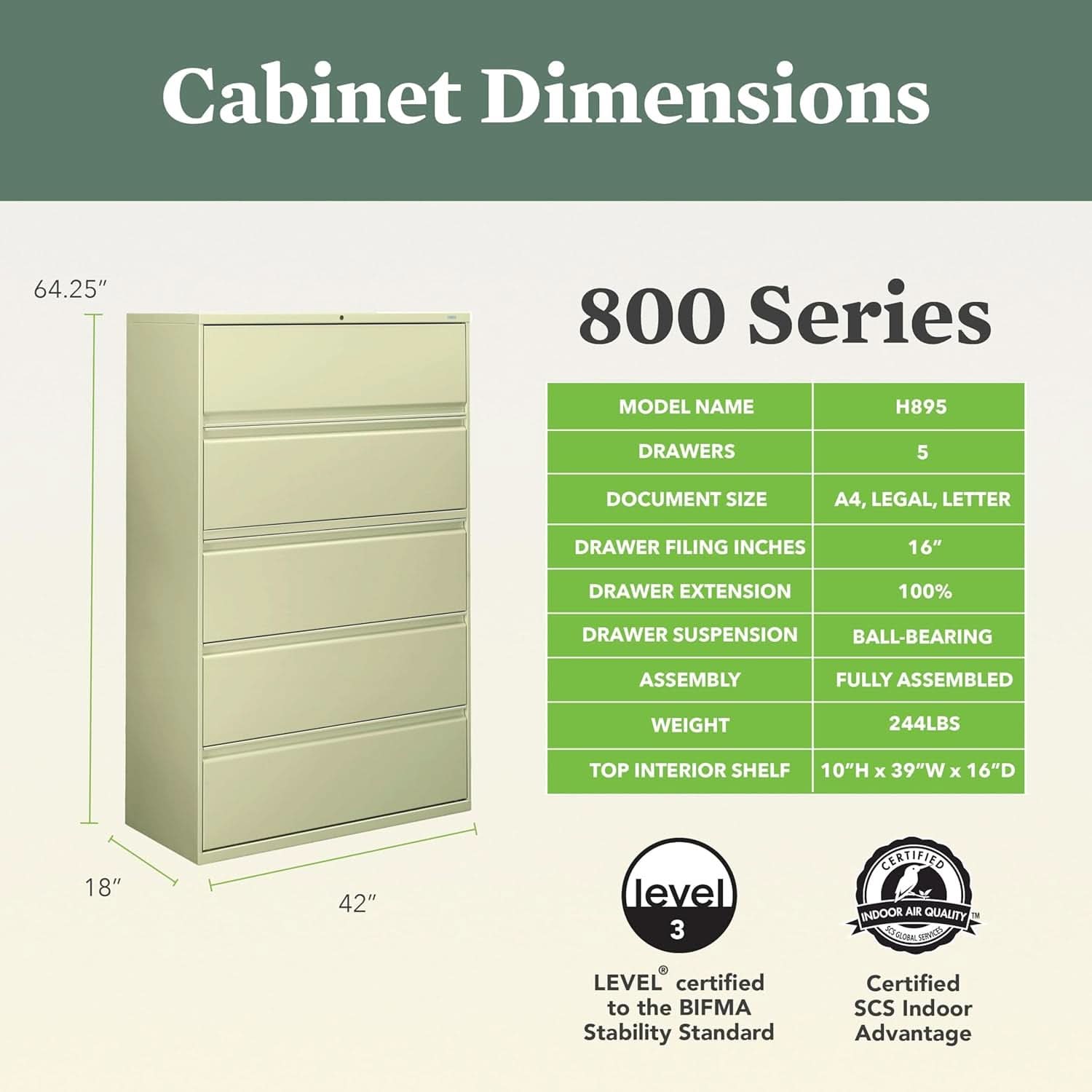 Putty 5 Drawer Lateral File Cabinet With Lock Office Filing