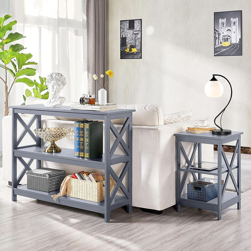 Gray Three Tier Console Table With Storage Shelves