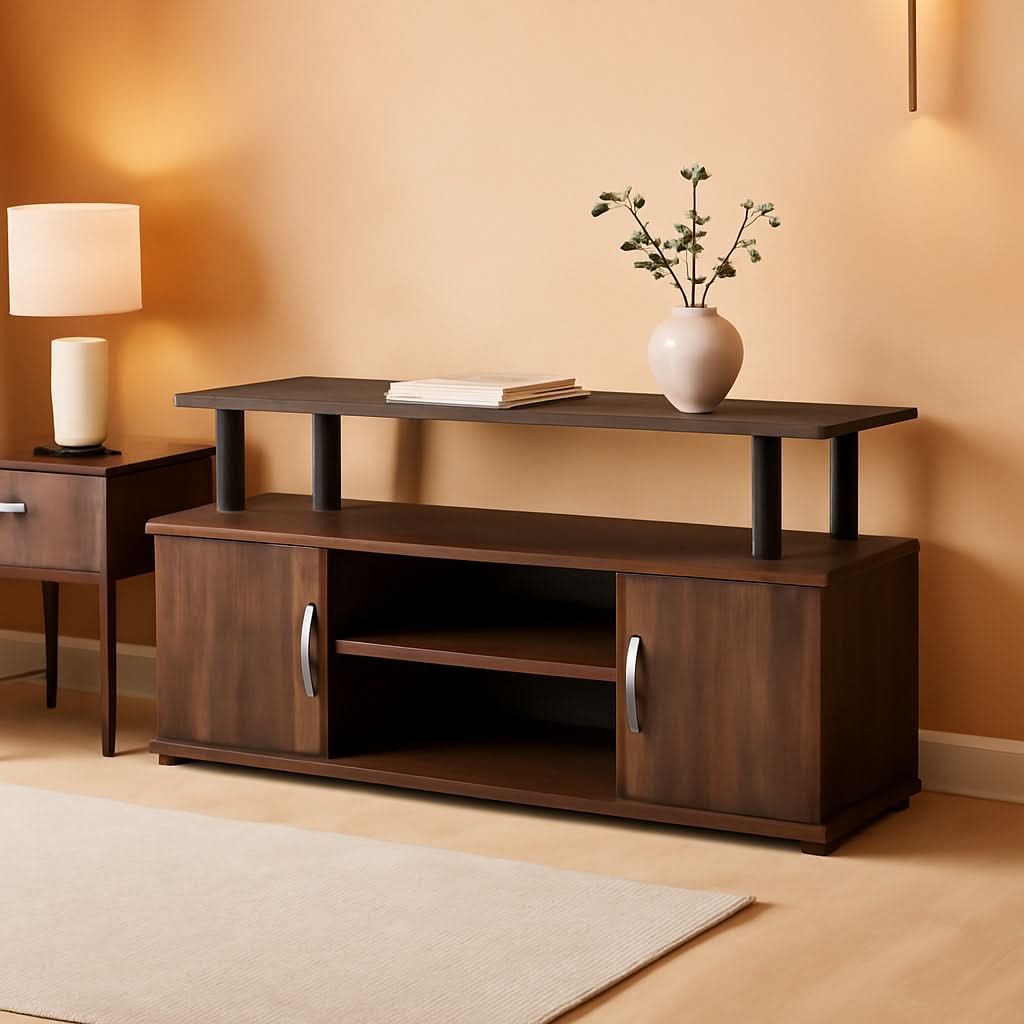 JAYA Large TV Stand for 55 Inch TVs Walnut Black Finish