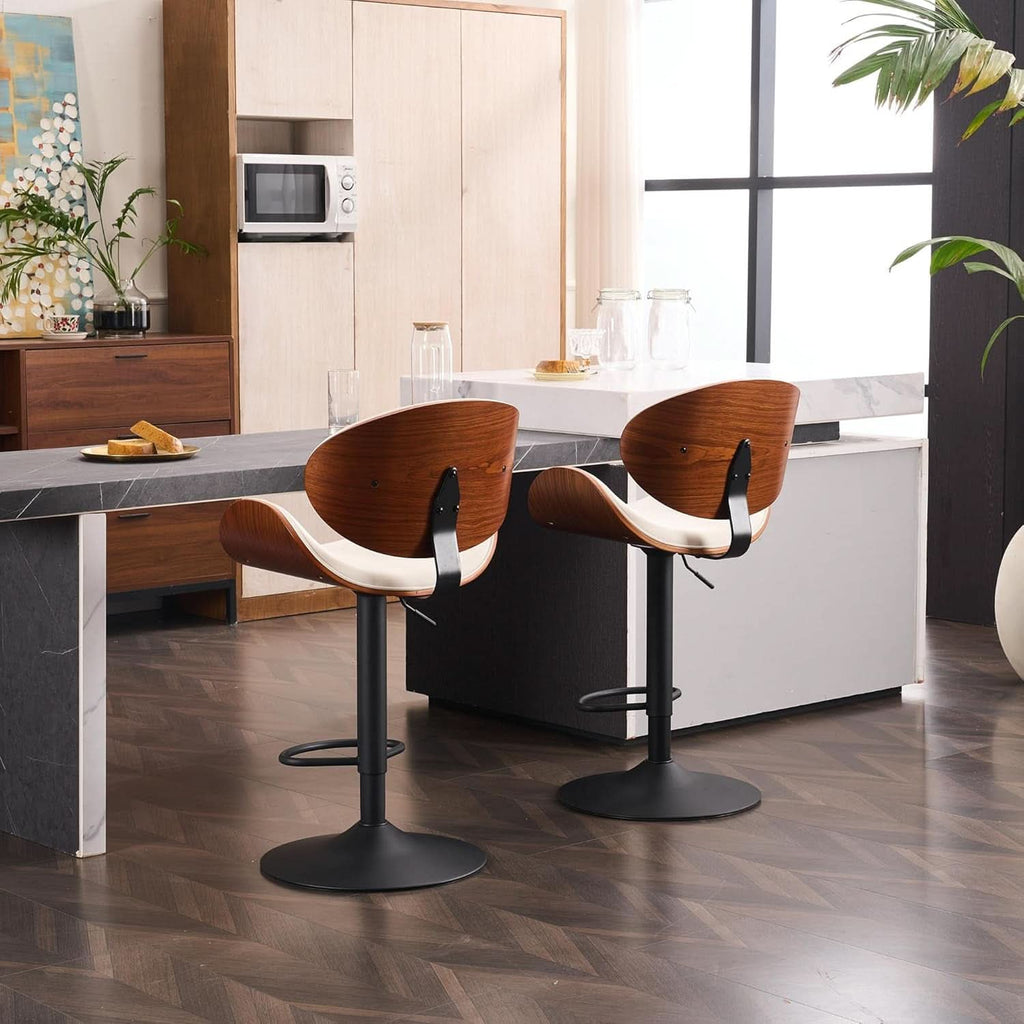 Black PU Leather Bar Stools With Back 21 Inch Wide