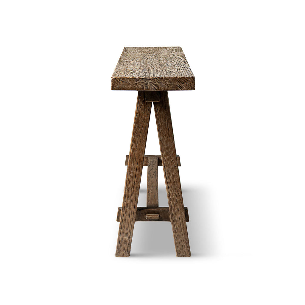 Hawthorne 60'' Solid Reclaimed Elm Trestle Console Table, Heritage Medium-Dark Brown