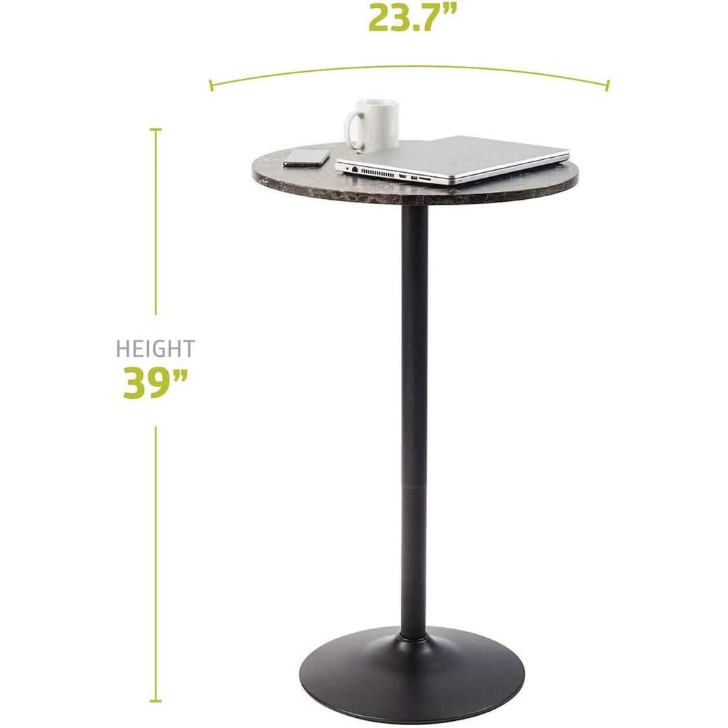 Round Pub Table With Faux Marble Top And Black Metal Base