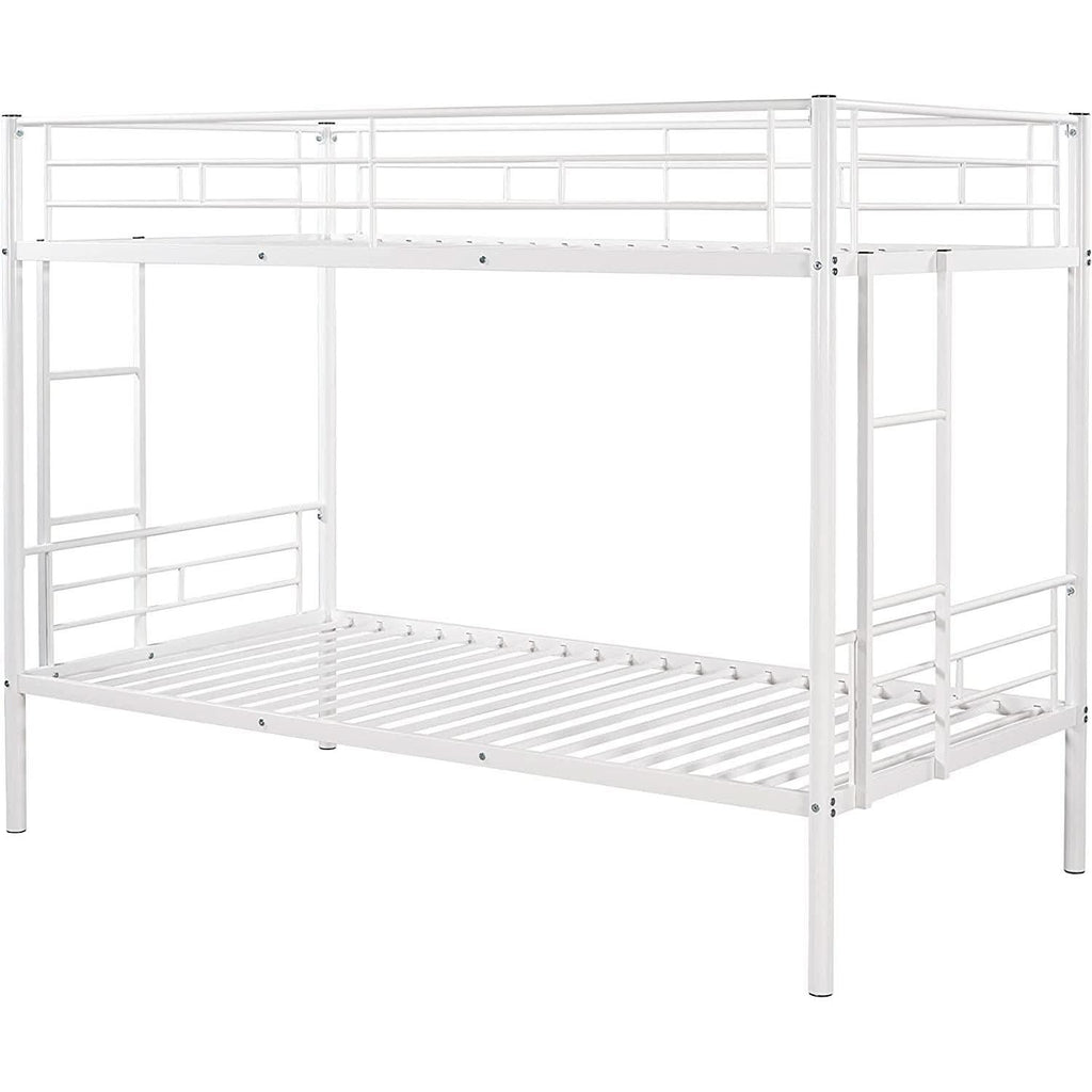 Twin Over Twin Metal Bunk Bed With 2 Ladders White