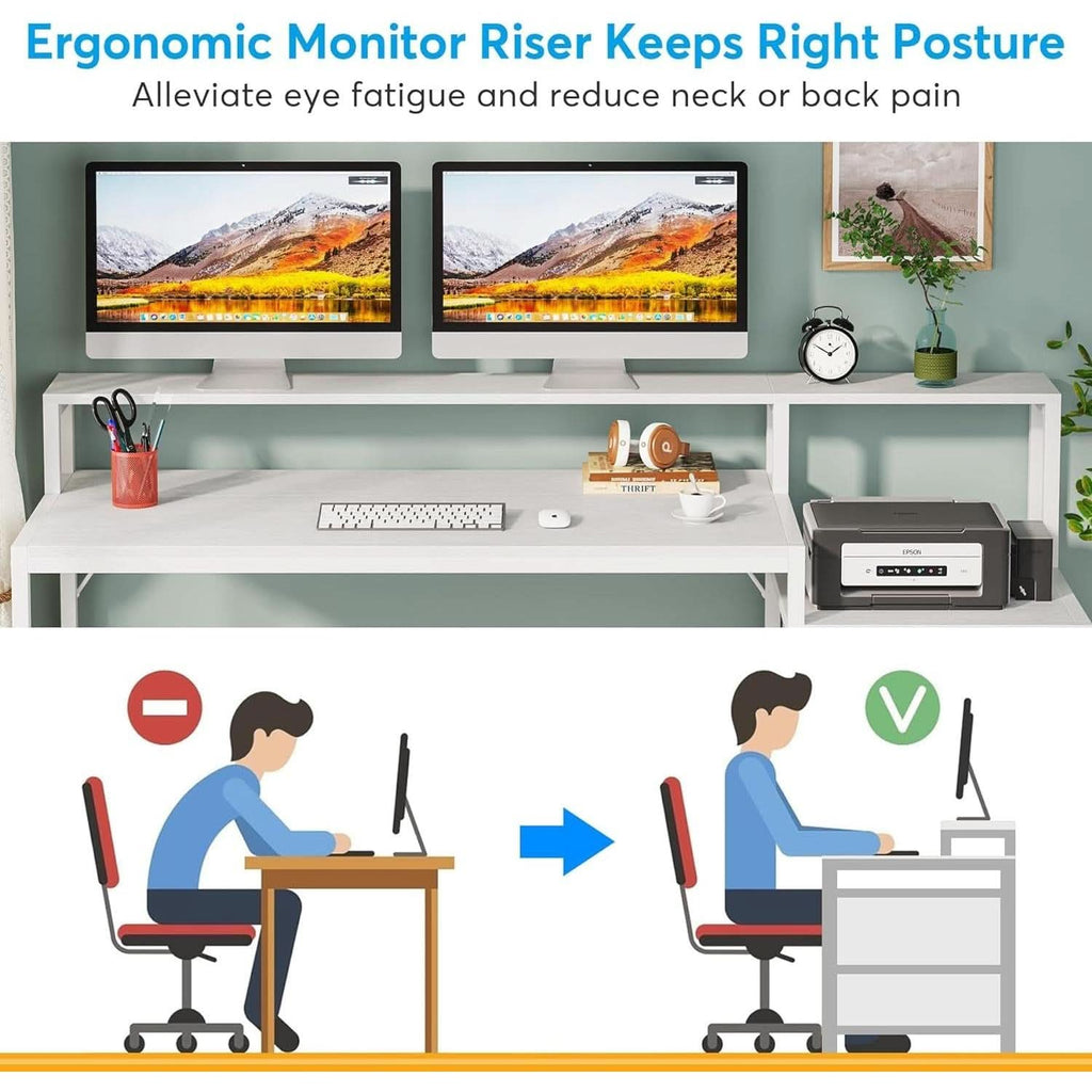 White Computer Desk With File Cabinet And Monitor Stand