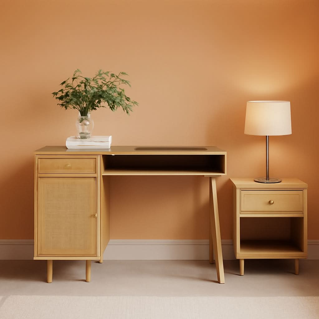 Aaron Modern Desk With Storage In Natural Brown Rattan