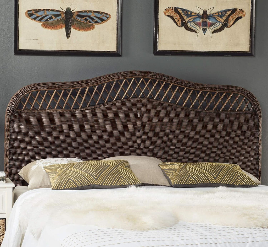 Intricately Woven Brown Rattan Queen Size Headboard