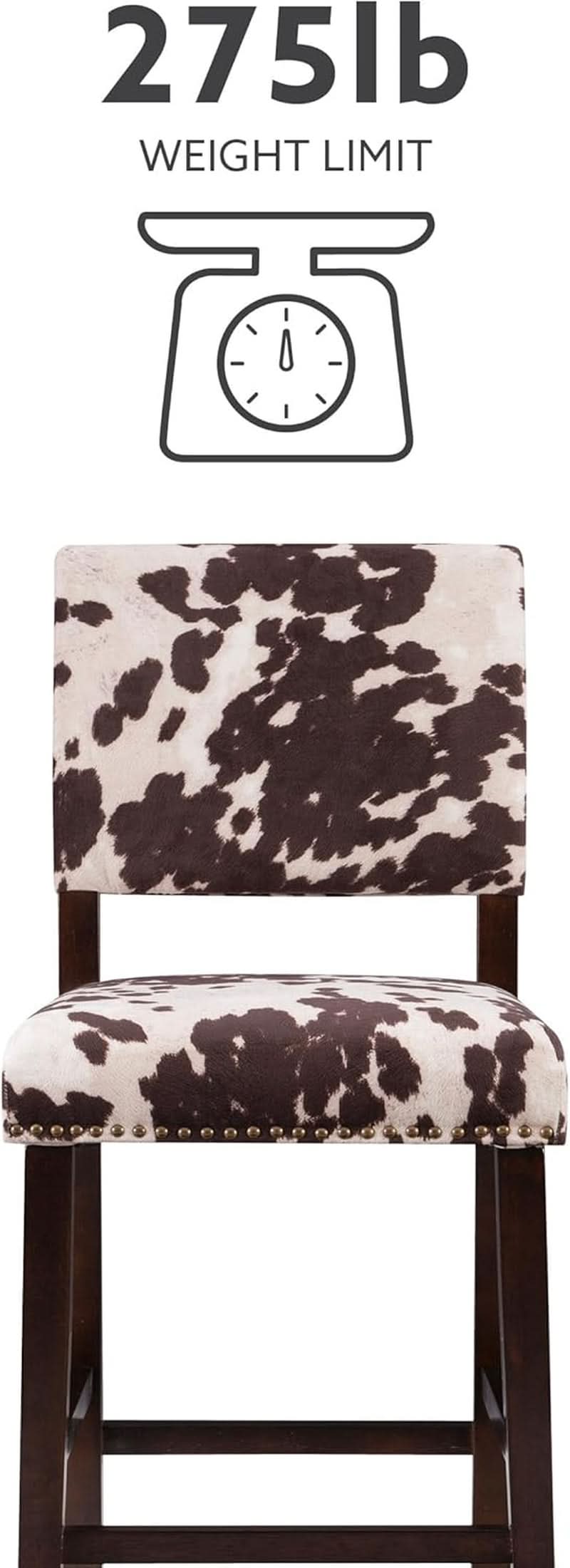 Stylish Cowhide Print Bar Stool with Comfortable Padded Seat