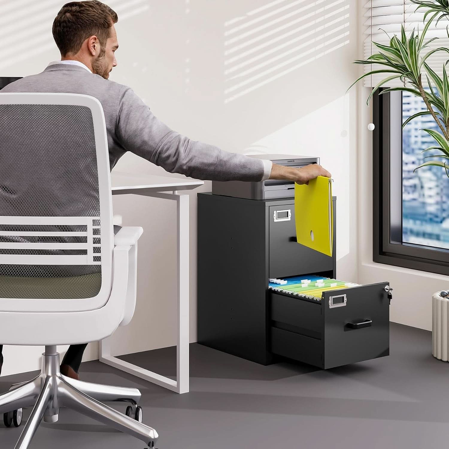 2 Drawer Locking Vertical File Cabinet For Letter Size Files Steel Office Storage