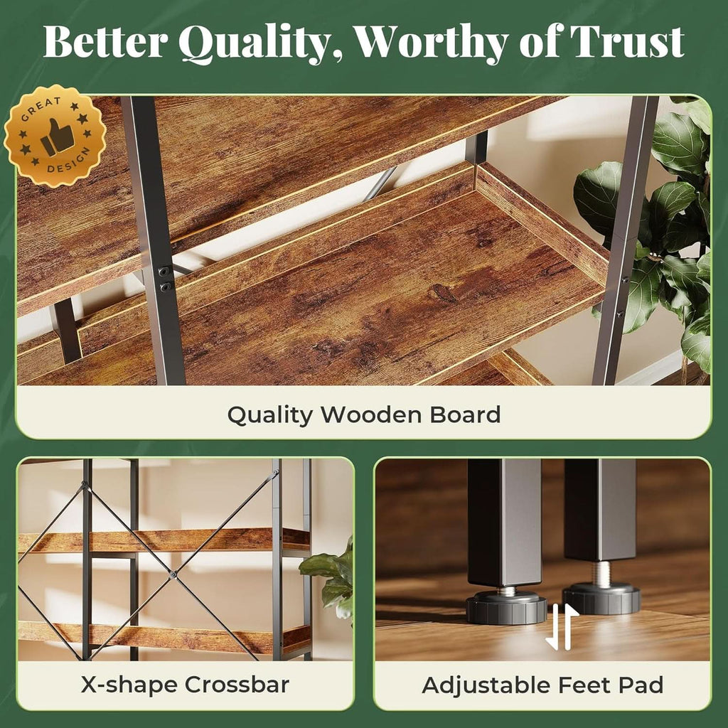 Rustic Brown 5 Tier Bookcase With Raised Edges For Living Room