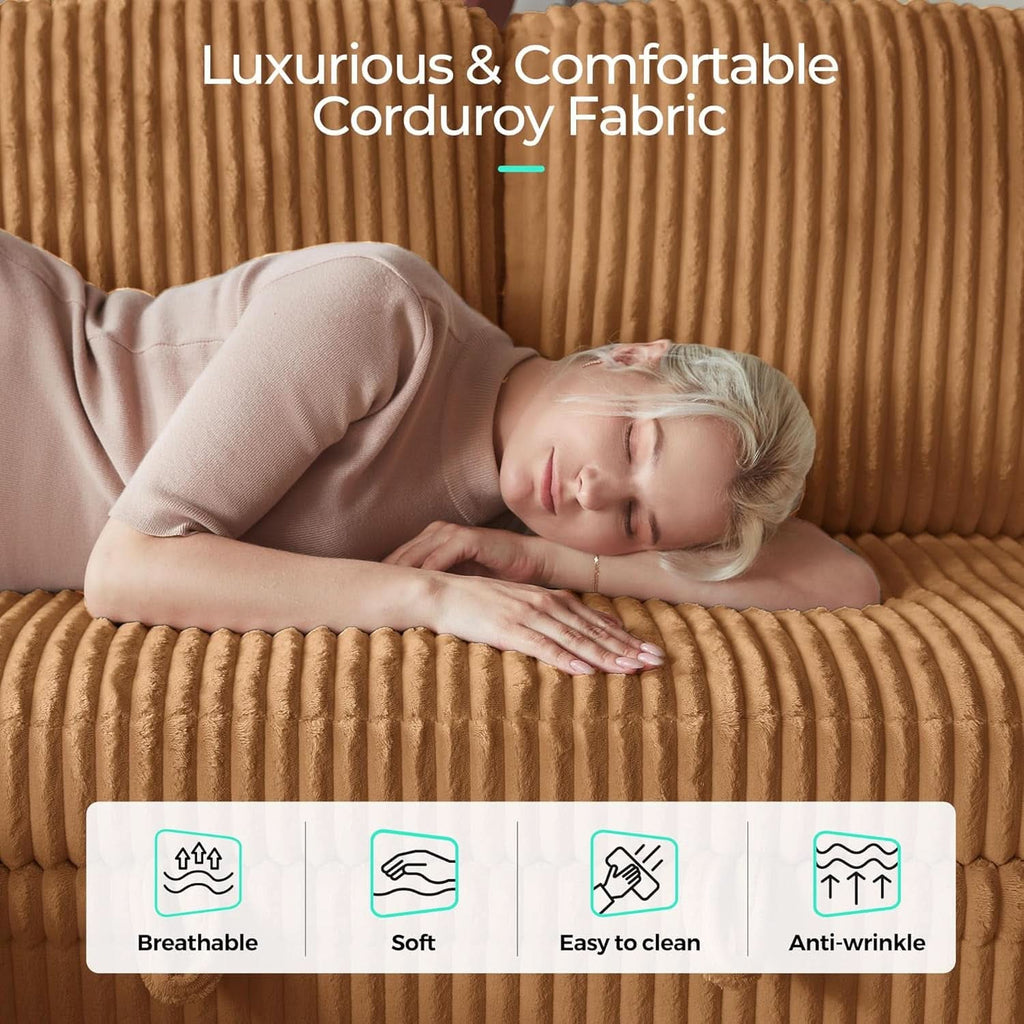 Brown UShaped Convertible Sectional Sofa Bed USBPort