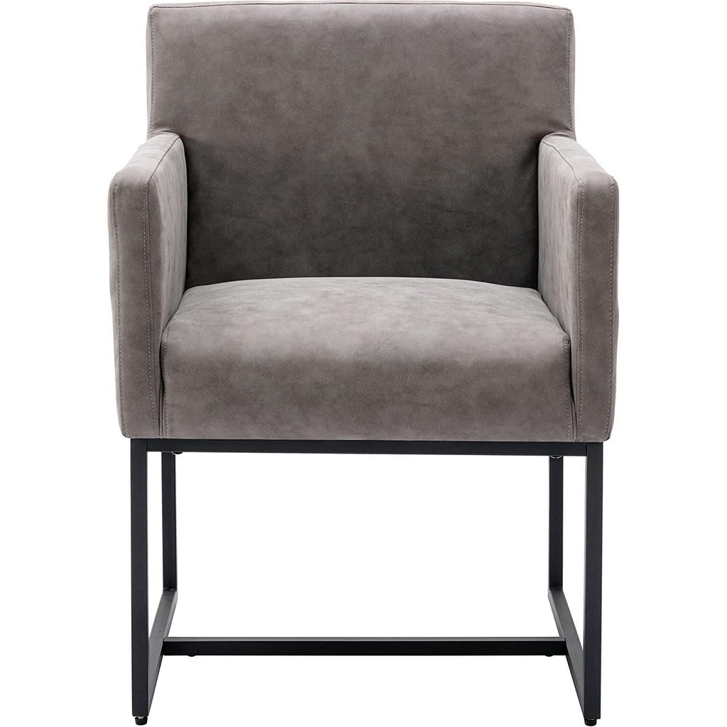 Set Of 4 Grey Upholstered Armchairs With Linen Fabric