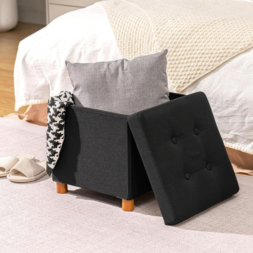 Black Linen Premium Storage Cube Ottoman Tray 15Inch