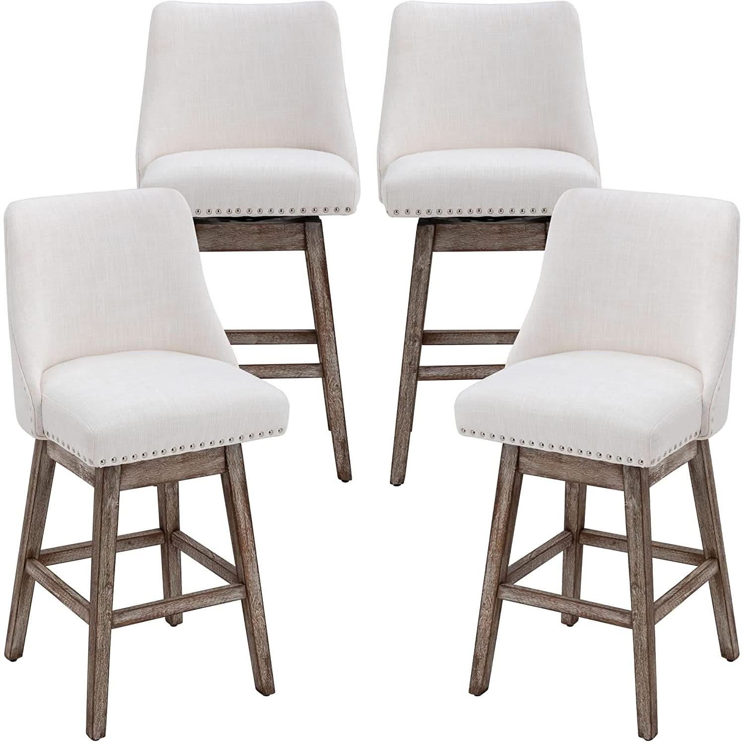 Swivel Upholstered Bar Stool With Back Wood Legs Set Of 4