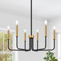 Black And Gold Six Light Farmhouse Chandelier For Dining Room
