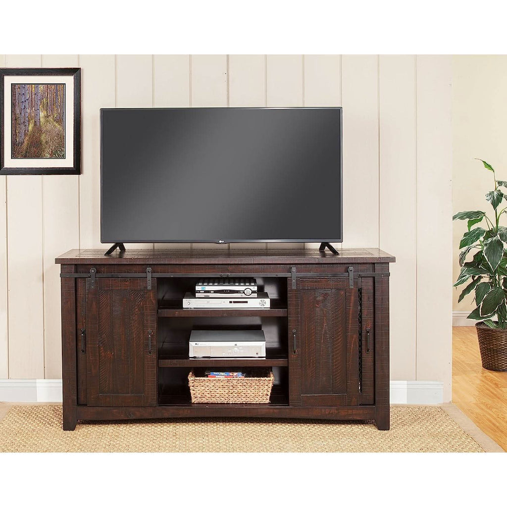 Espresso TV Stand With Sliding Barn Doors Solid Pine