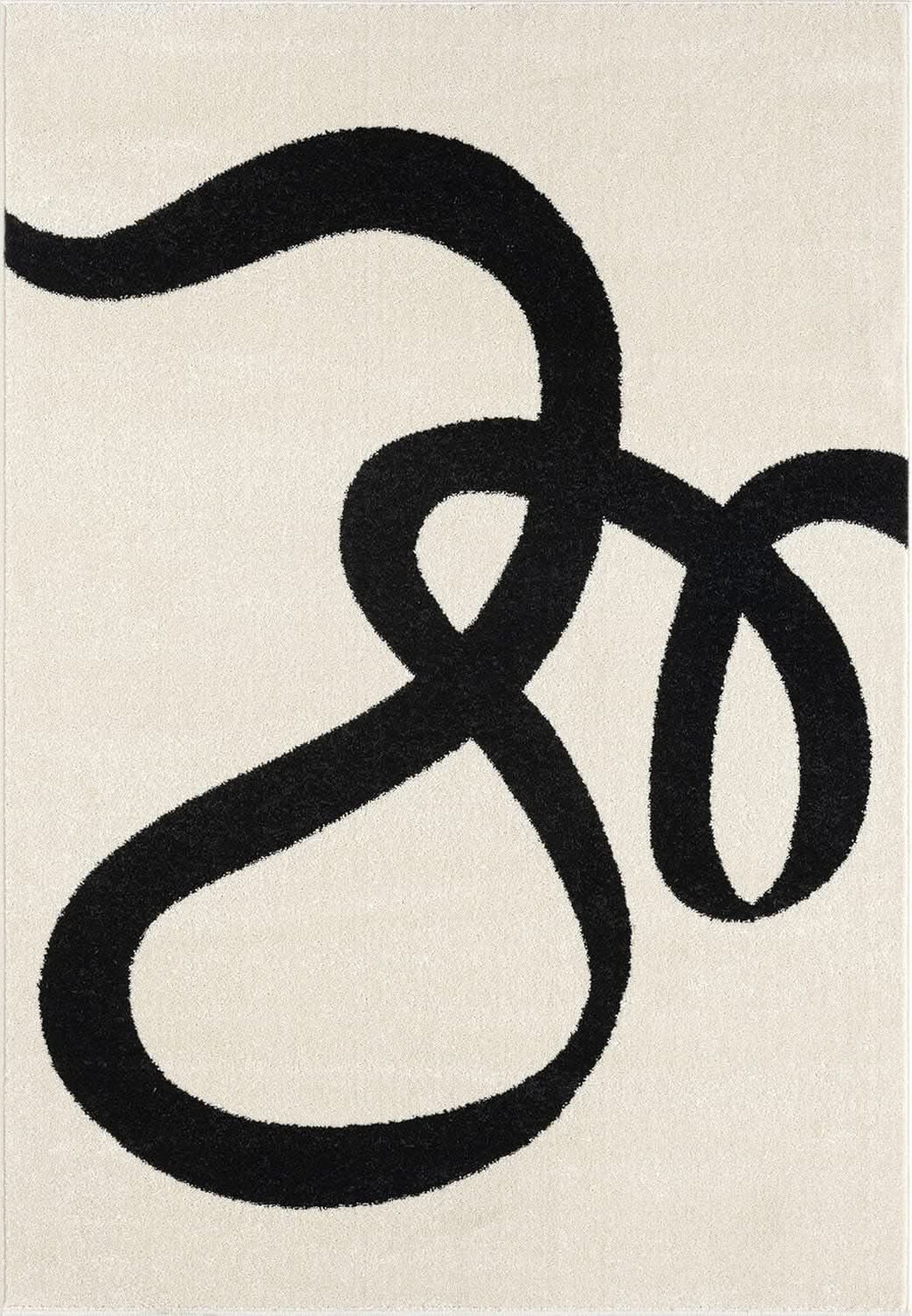 Beige Black Abstract Area Rug 8 By 10 Modern Curved Line