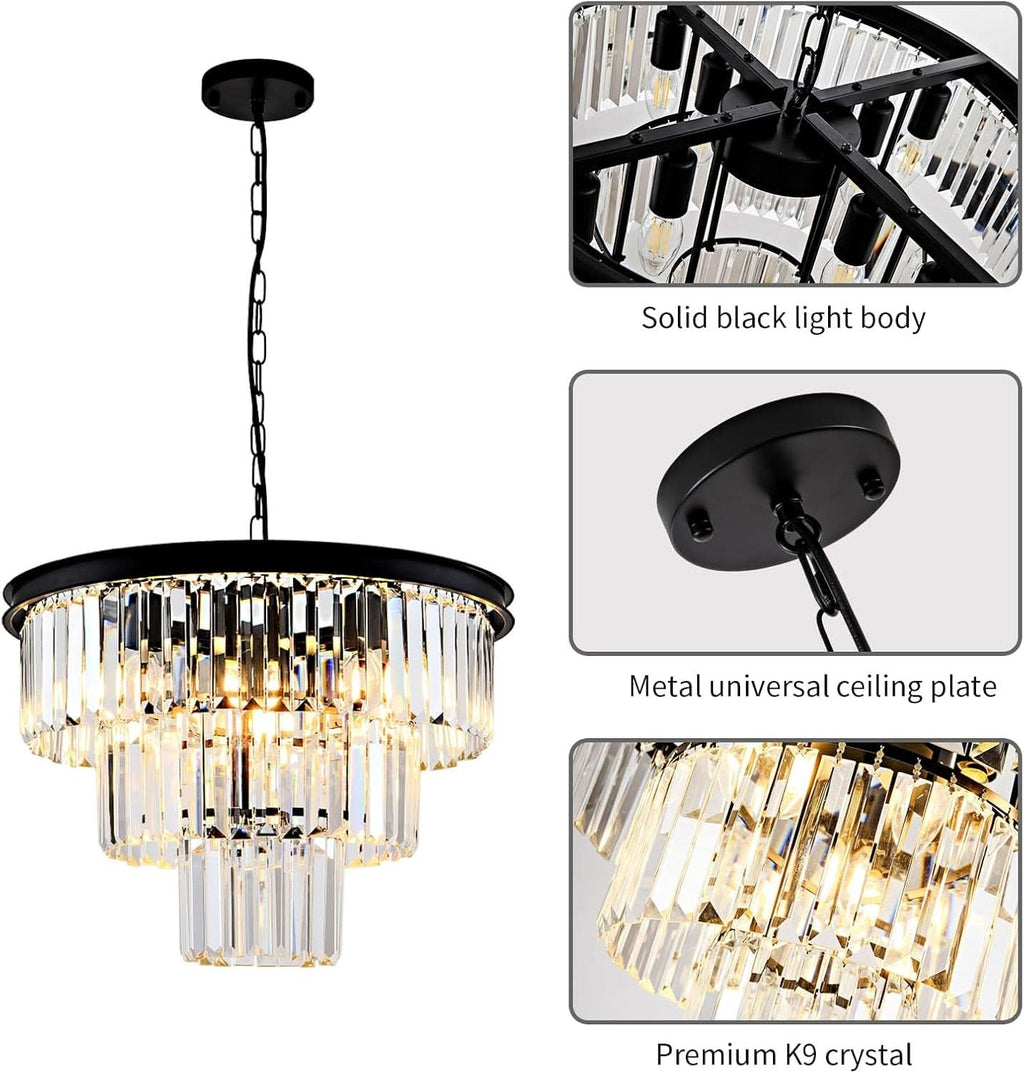 8 Light Black Crystal Chandelier Elegant Dining Fixture