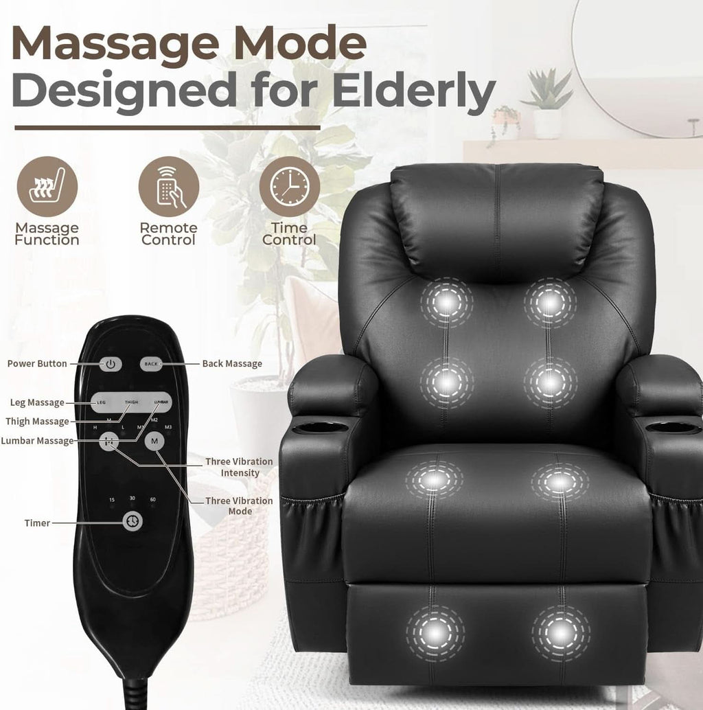 Leather Rocking Recliner With Massage And Heat Swivel