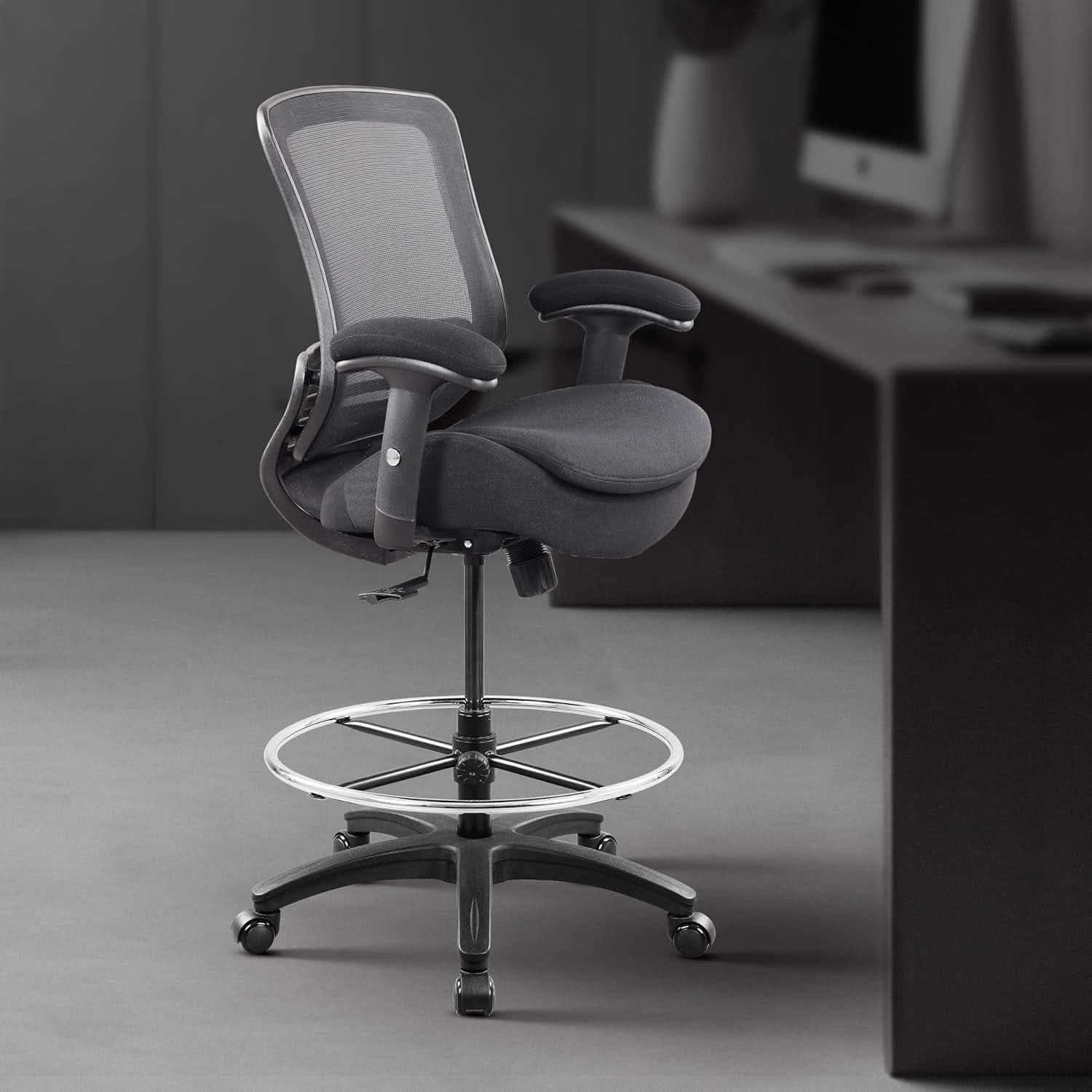 400Lbs Ergonomic Drafting Chair Adjustable Foot Ring