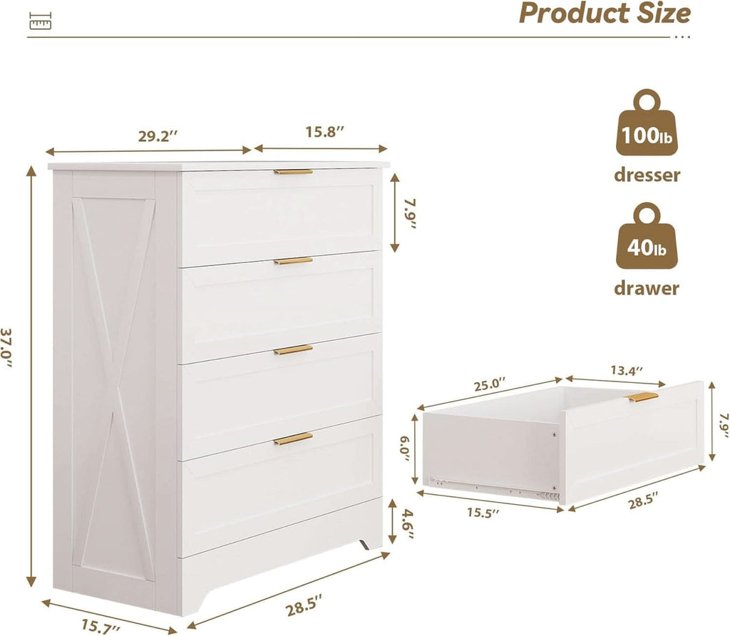 White Lofty Hardwood Dresser With Generous Drawers