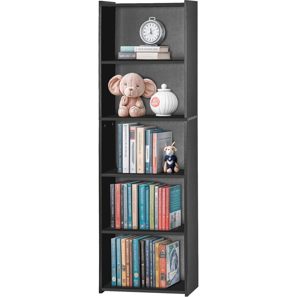 5 Tier Wood Bookcase Freestanding Black Home Office