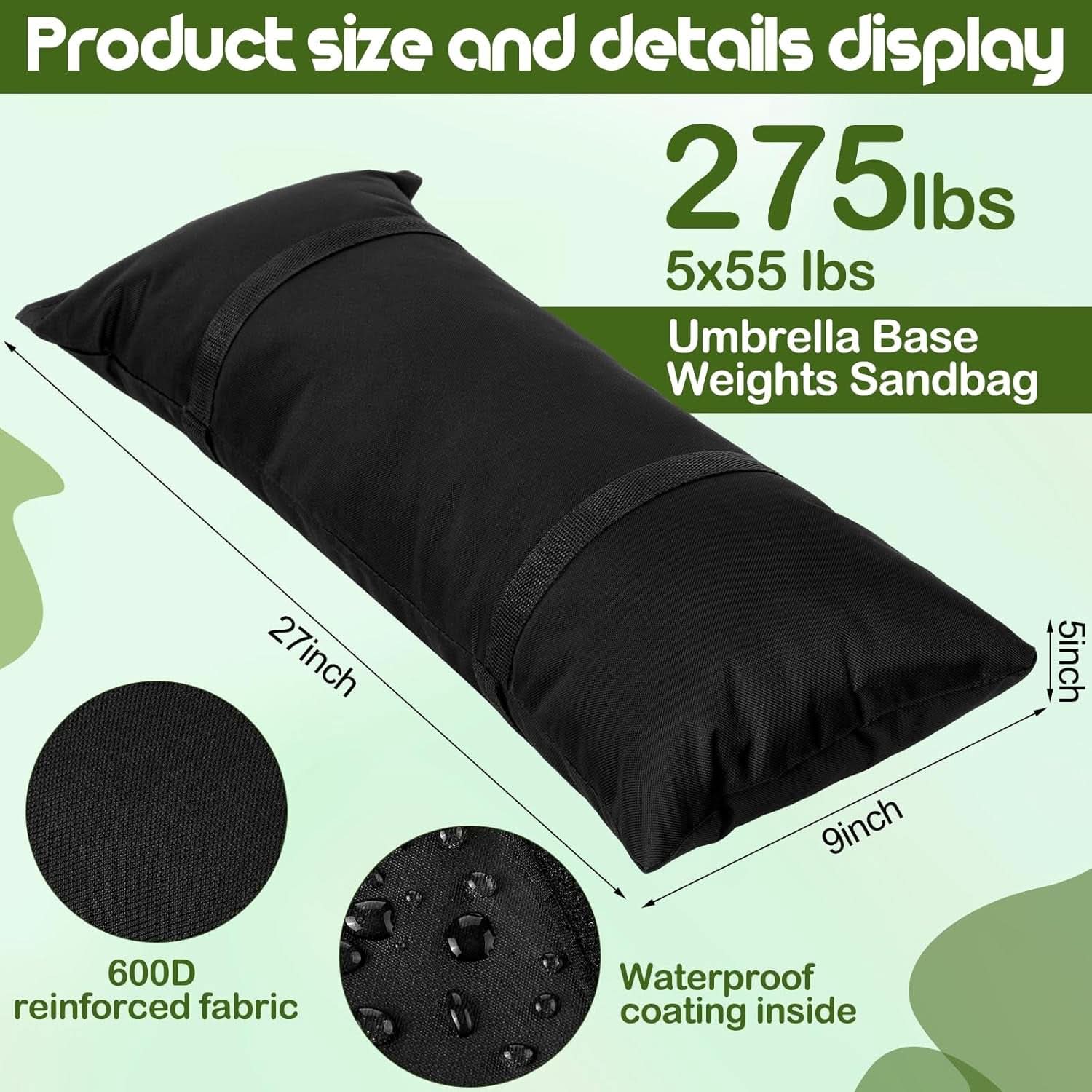 5 Pack 55 Pound Fillable Sandbags Outdoor Umbrella Bases
