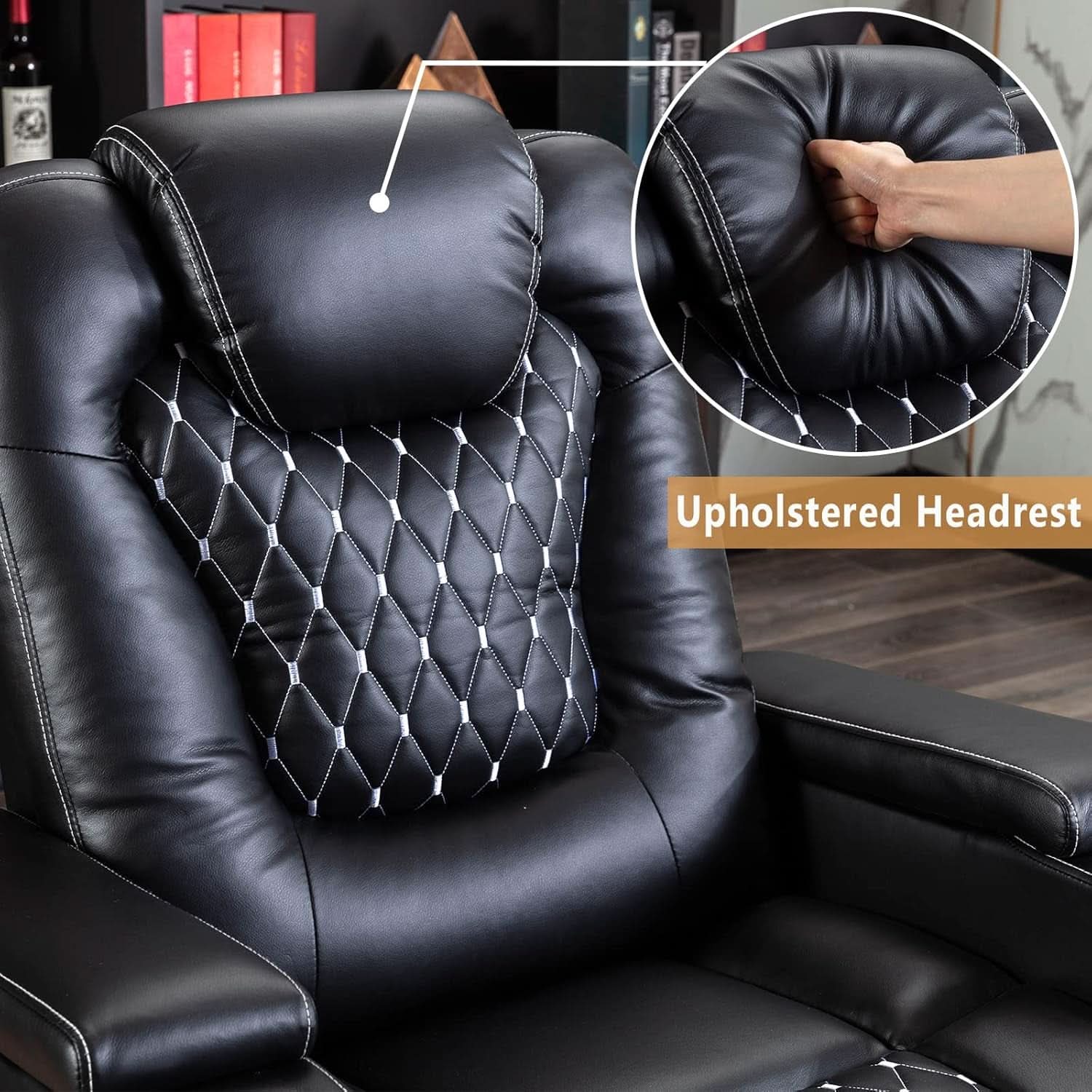 Power Recliner Chair Set Of 3 Black Leather With USB Ports