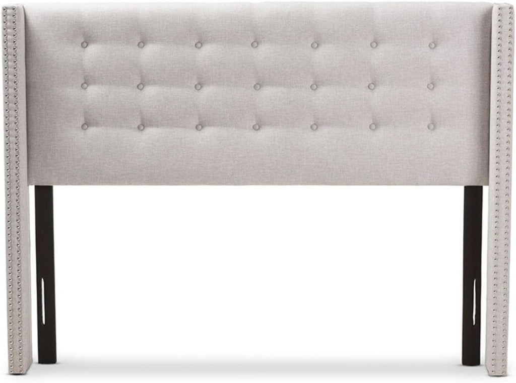 Modern Greyish Beige Winged Tufted Fabric Queen Headboard