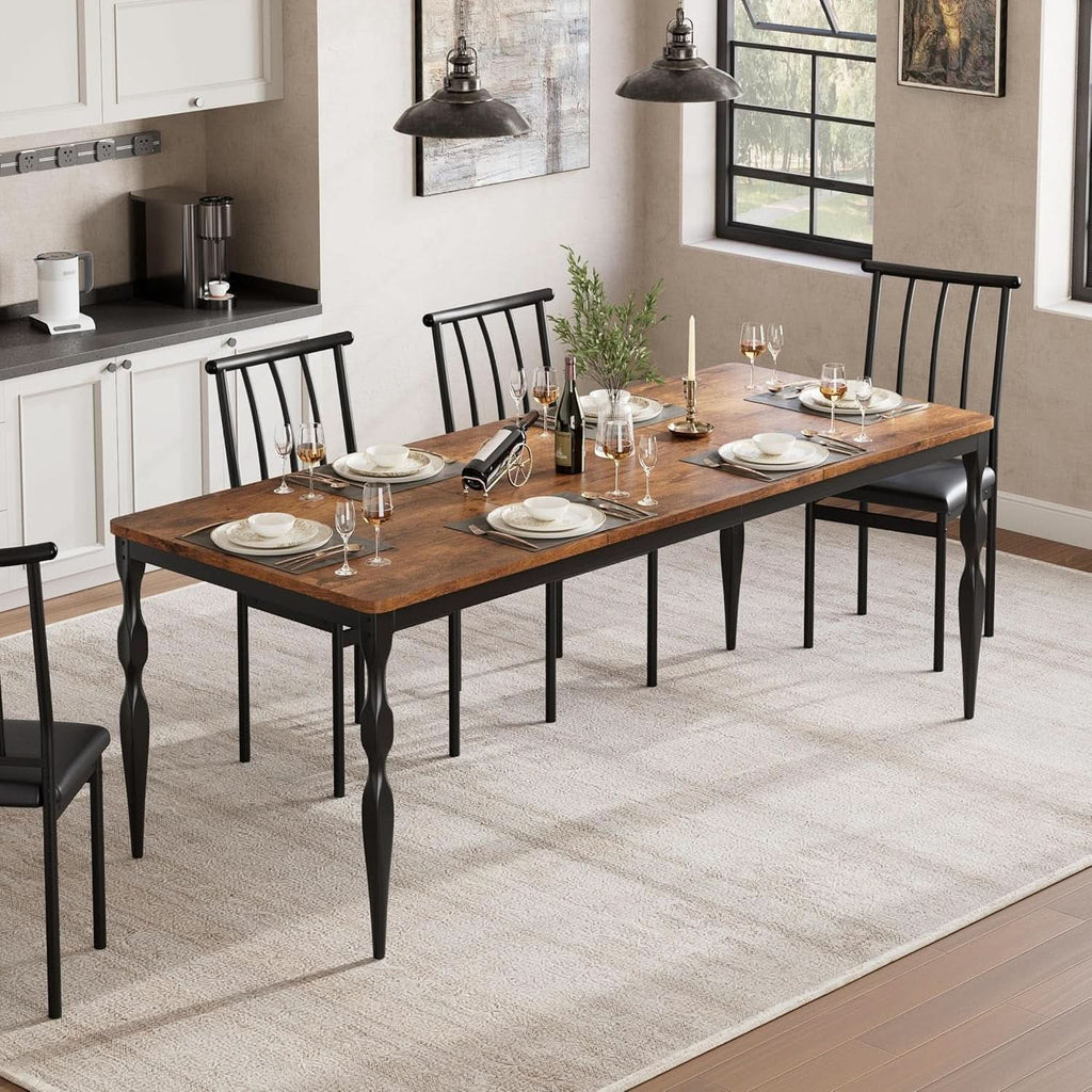 71 Inch Brown Farmhouse Rectangular Dining Table Durable