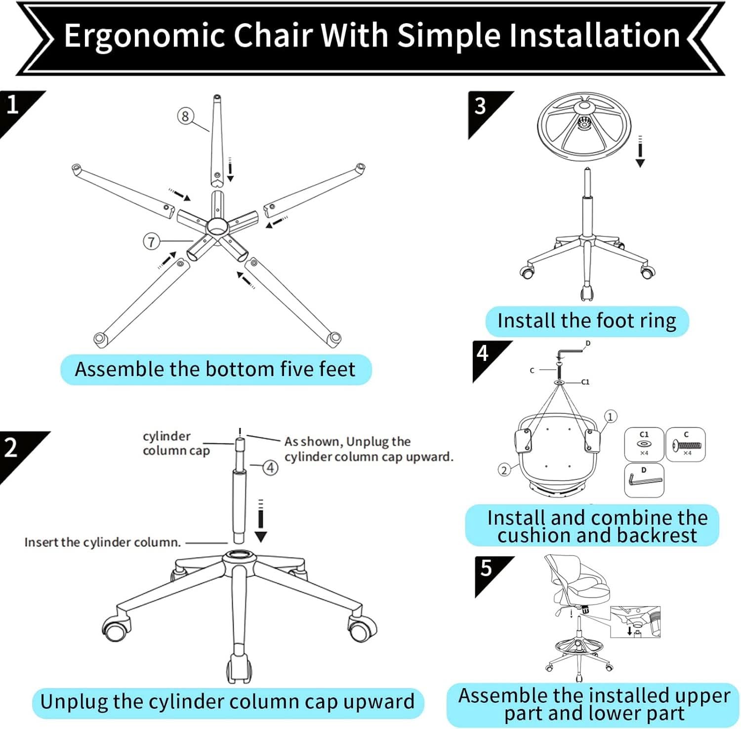Ergonomic Drafting Chair With Lumbar Support Grey Office