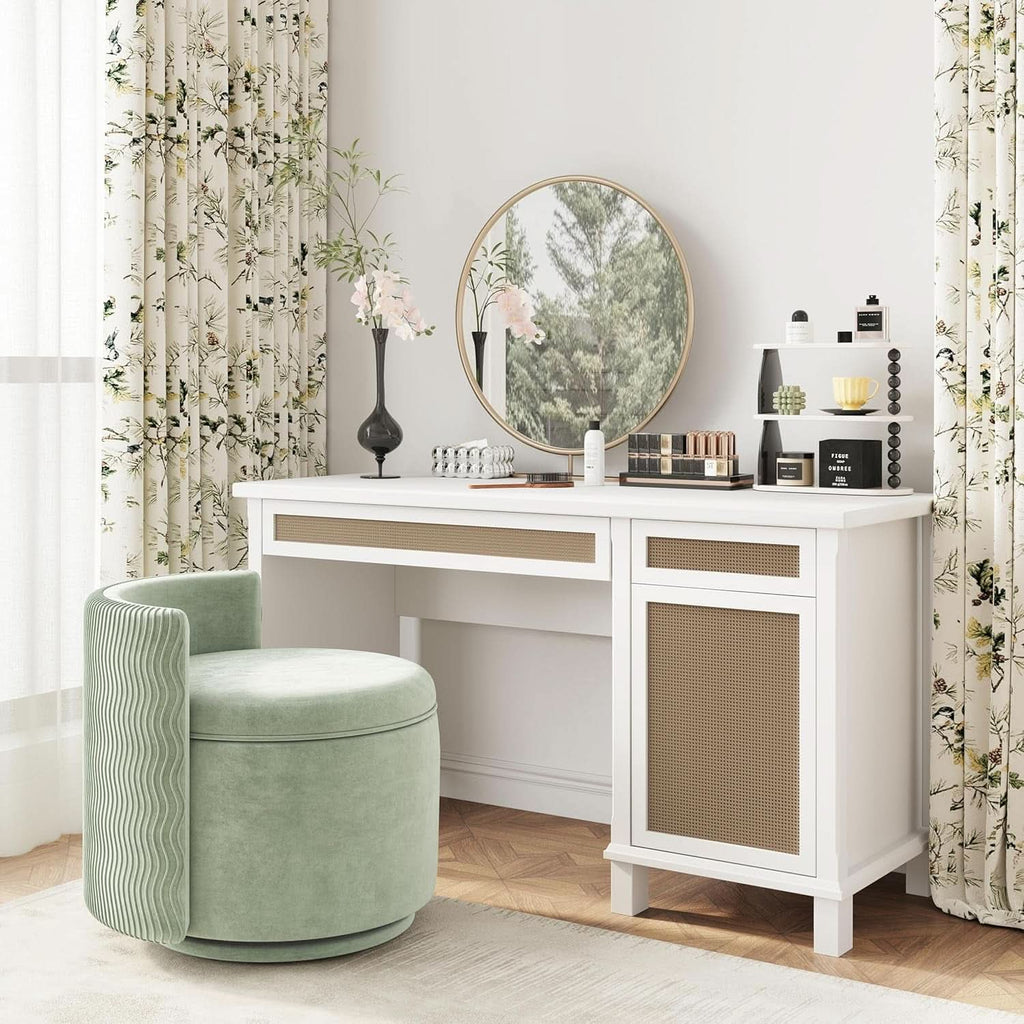Emerald Velvet Vanity Ottoman With 360DegreeSwivel