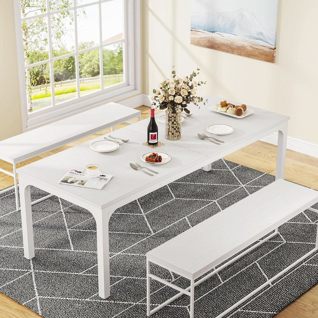 White 78-Inch Dining Table For 6-8, Rectangular Dining Room