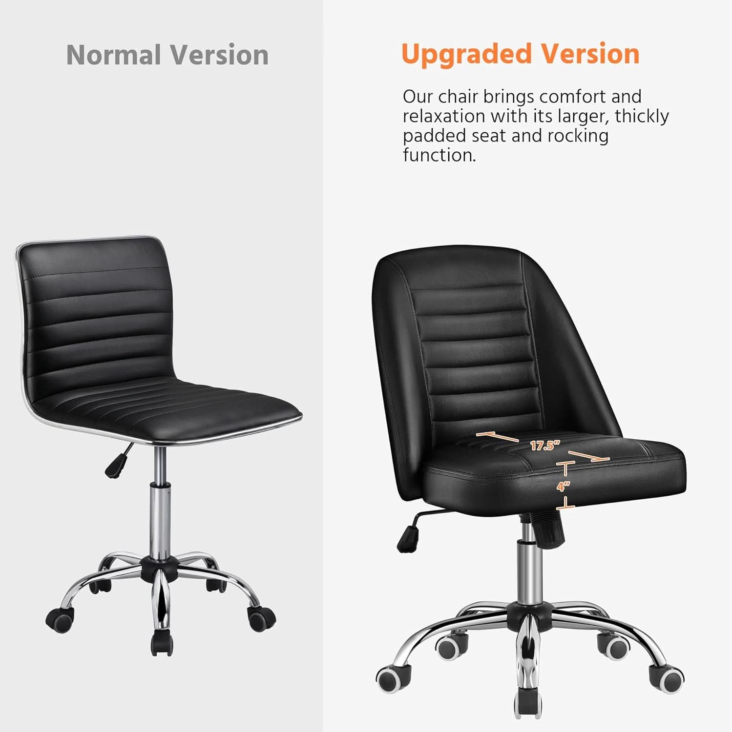Armless PU Leather Office Chair Adjustable Height Black