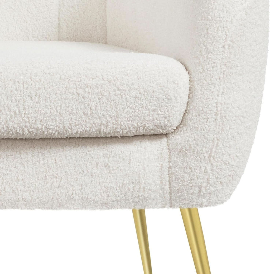 Ivory Boucle Upholstered Accent Chair Removable Cushion