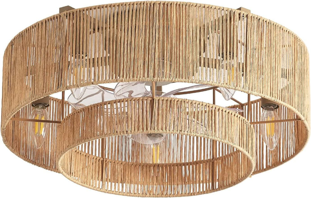 20 Inch Boho Rattan Ceiling Fan With Light And Remote