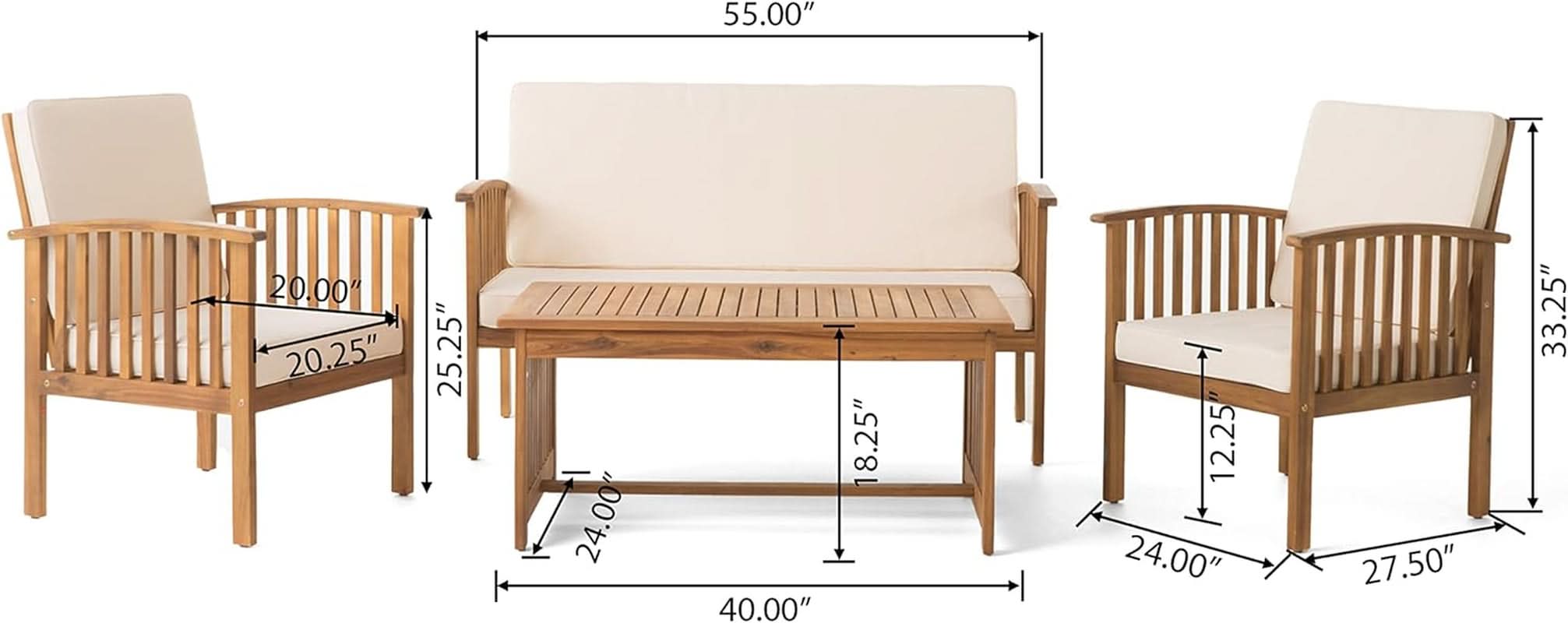 4 Piece Acacia Wood Patio Set for Outdoor Living Area