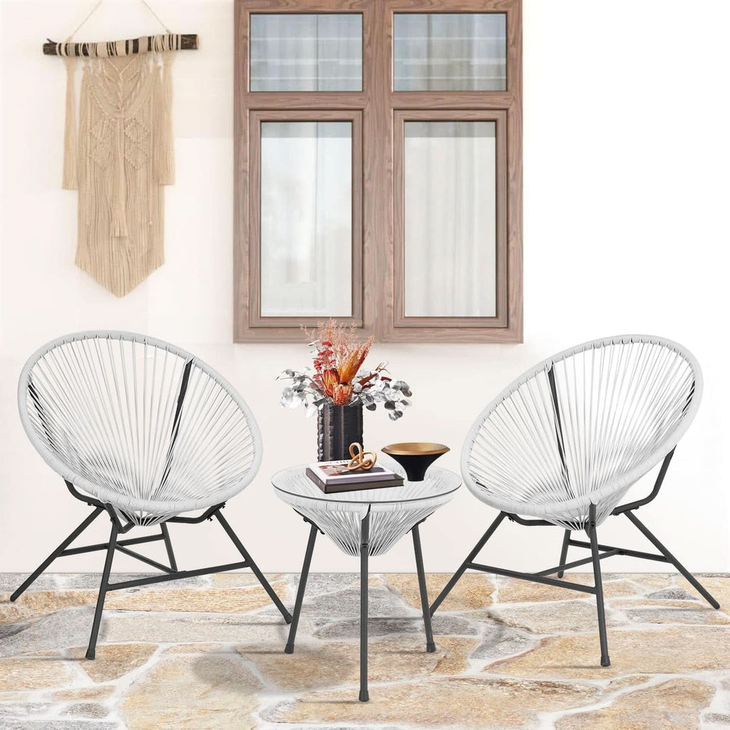 Acapulco Patio Bistro Set 3 Piece Outdoor White With Glass Top