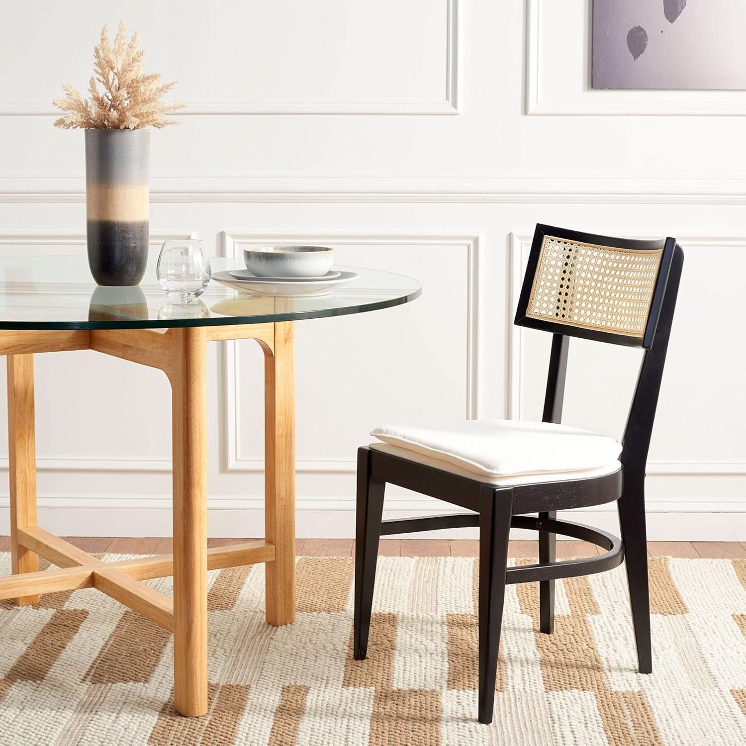 Galway Coastal Dining Chair Black Frame Cane Seat Cushion