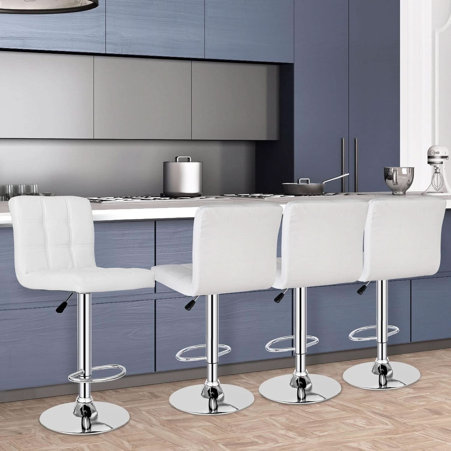 X Large White Adjustable Counter Height Bar Stools Swivel 4 Pack